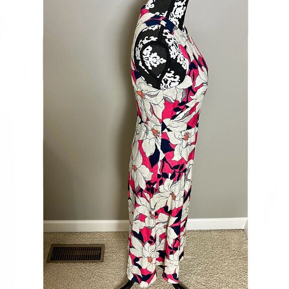 ANN TAYLOR Linen Blend Sleeveless A-Line Dress Navy Pink Cream Size 2 - Picture 4 of 10